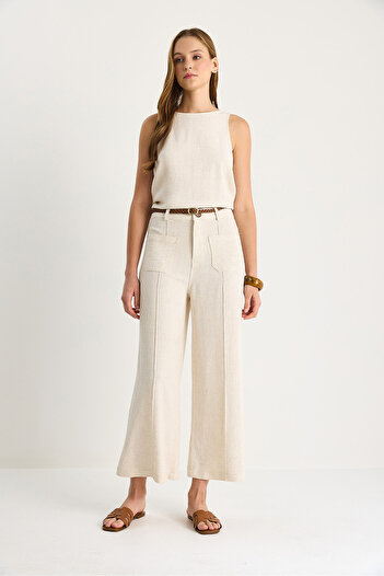 Bianco Lucci Women's Knitted Belted Culotte Trousers 60282027