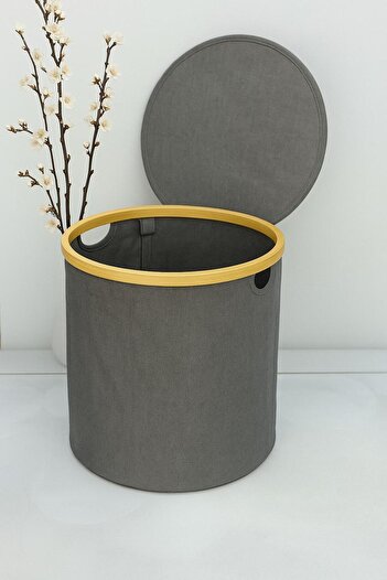 AROW Foldable Round Basket with Lid Tkebt Gray 50 Liter