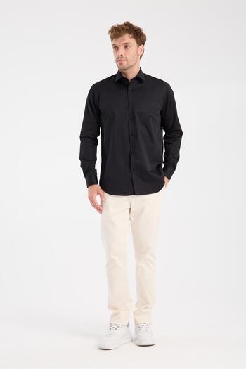 Abbate AClub Aclub Ac10105 Satin Cotton Regular Fit Black Classic Collar Men's Plain Shirt