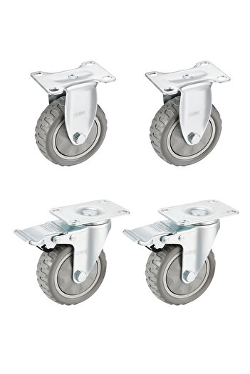 Lawazim BMB Caster Wheels Set of 4 - 125mm PU Swivel & Rigid with Lock, 360kg Capacity, Grey