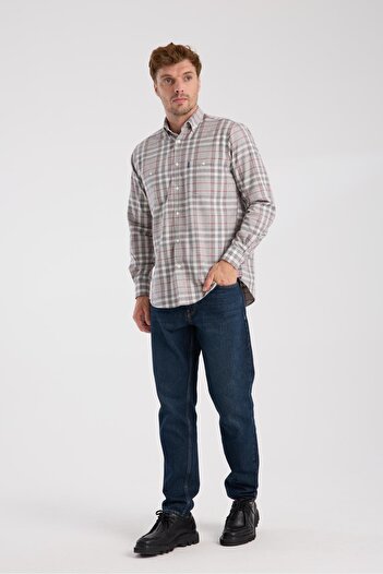 Abbate AClub Aclub Ac10094 Flannel Cotton Blended Regular Fit Gray Button-Down Collar Men's Checkered Shirt