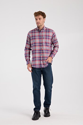 Abbate AClub Aclub Ac10098 Twill Cotton Regular Fit Gray Button-Down Collar Men's Checkered Shirt