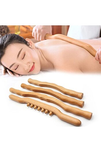 Saharaz 4-Piece Wooden Gua Sha Scraping Massage Tool,Stress Relief for Back Shoulder Neck Waist Leg