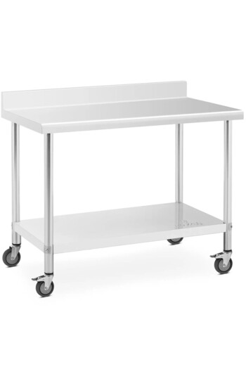 Royal Catering Masă de lucru montată pe perete cu margine pe roți, 1 raft, 120 x 60 cm, până la 158 kg