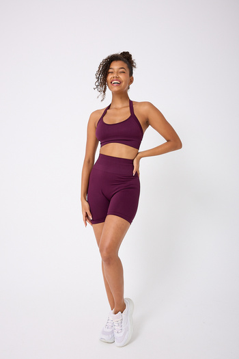 FOREVER MORE Women's High Waist Gathering Seamless Biker Shorts Leggings with Gathered Back