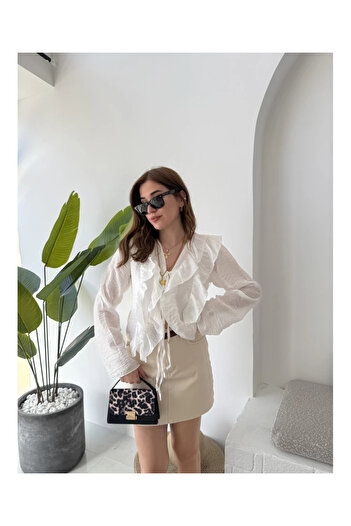 solena sln Women's New Season Ruffled Tie Shirt