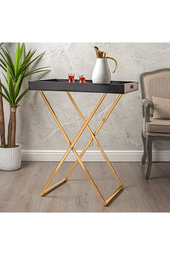 Generic Butler Table Tray Top Gold With Black