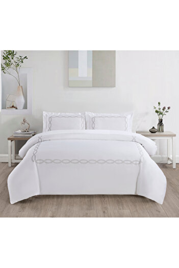 Ferrucci Frochi King Size Embroidered Duvet Cover, 5 Pieces, White, 100% Cotton