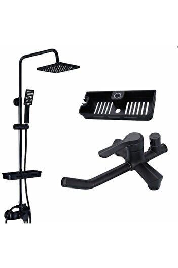 SMART GADGETS C&A Coloană de duș completă, pulverizare 360°, corp din alamă, raft de depozitare reglabil, negru, 110-140 cm