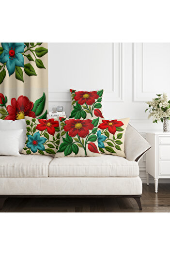 Ahsen Dekoratif 43X43 Knitted Velvet Throw Pillow with 3D Look Red Flower Pattern – Digital Printing, Hidden Zipper