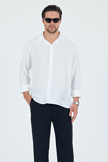 Trn JNS Berlin White Summer Aerobin Linen Textured Comfortable Fit Oversize Men's Shirt