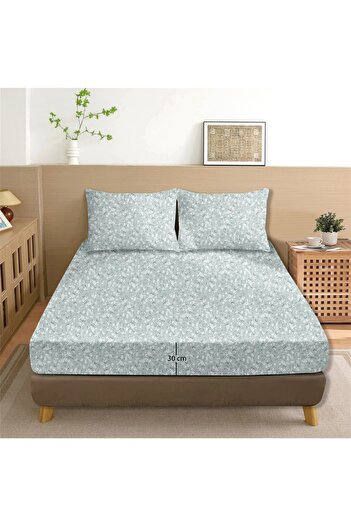 Evim Dalya 100% Cotton Double Fitted Sheet Set Blue - 160X200+30 cm