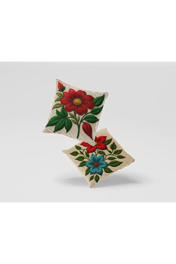 Ahsen Dekoratif 43X43 Knitted Velvet Throw Pillow with 3D Look Red Flower Pattern – Digital Printing, Hidden Zipper