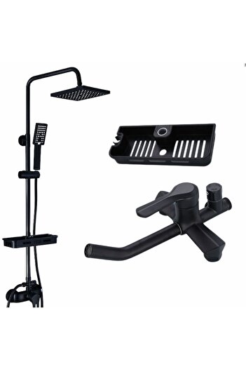 SMART GADGETS C&A Coloană de duș completă, pulverizare 360°, corp din alamă, raft de depozitare reglabil, negru, 110-140 cm
