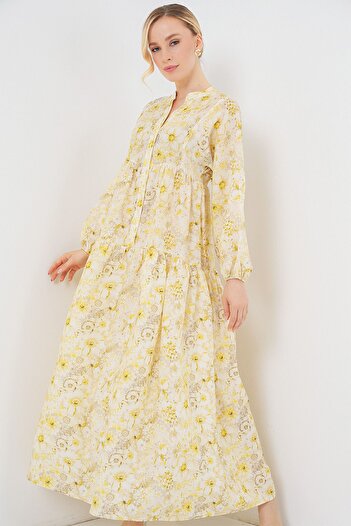 Bigdart Women's Patterned Hijab Dress 2583 - Yellow