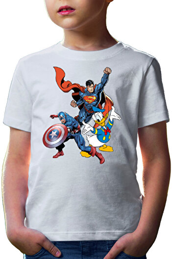 OEM Kids T-shirt Captain America Superman Donald Duck Hero Strong Cool