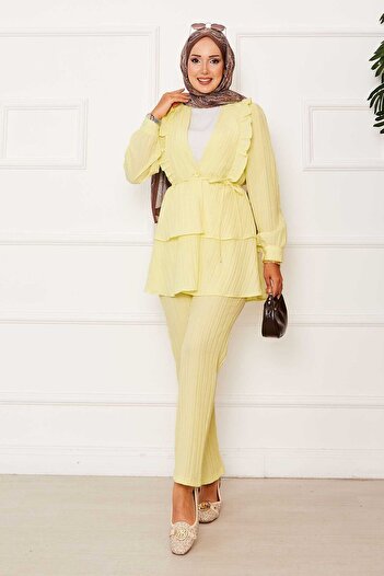 EBRUTESETTÜR Double Suit with Flounce Ruffle Detail in Skirt
