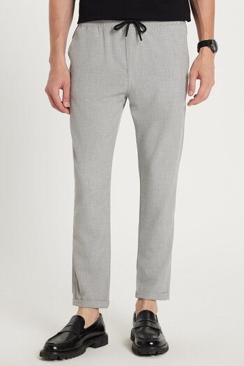 Tudors Men's Slim Fit Slim Fit Cotton Elastic Waist Lace-Up Gray Trousers