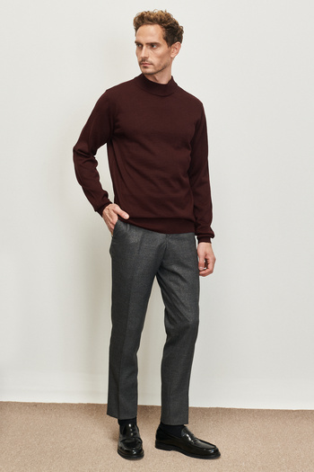 AC&Co / Altınyıldız Classics Men's Claret Red Standard Fit Normal Cut Half Turtleneck Wool Knitwear Sweater