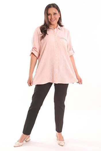 Metpoint Trend42Plus Large Size Stone Printed Powder Shirt