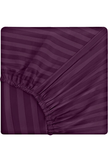 Five Store Single bed linen, elastic cover, Elegance, damask cotton, 1 cm stripe, purple, 3 pieces