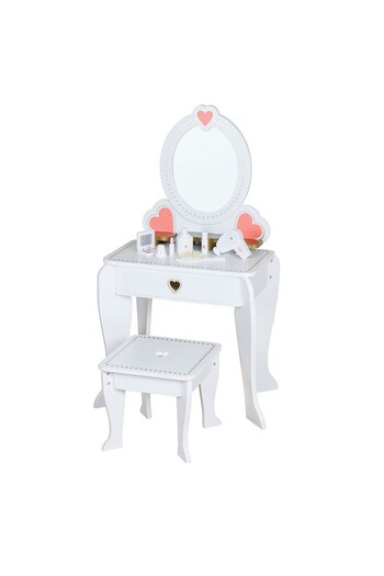 PROCART Set de toaletă pentru fete, oglindă și scaun din lemn, 5 accesorii pentru păr și machiaj