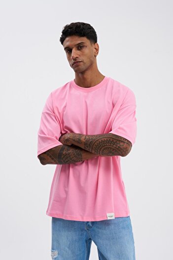 Machinist Men's Basic Super Cotton Oversize Candy Pink T-Shirt