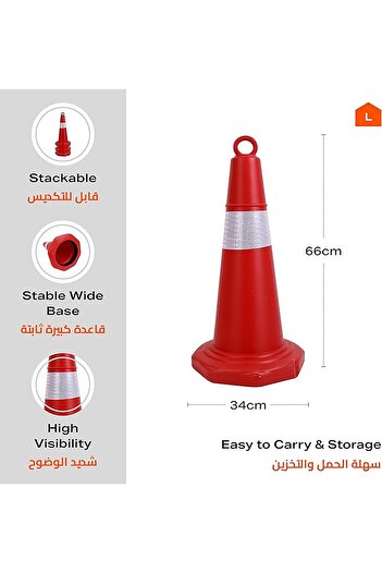 Lawazim Traffic Safety Cone -66cm- Reflective Durable PE Road Cone for Construction and Traffic Use