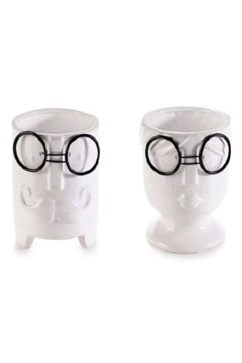OEM Set 2 ceramic vases 'Faces with glasses'