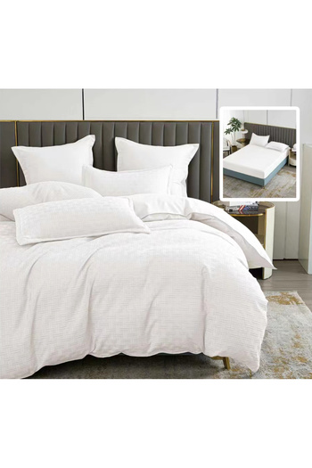 Pucioasa Natur Uni Stripe Bed Linen 6 Pieces With Cover (White)