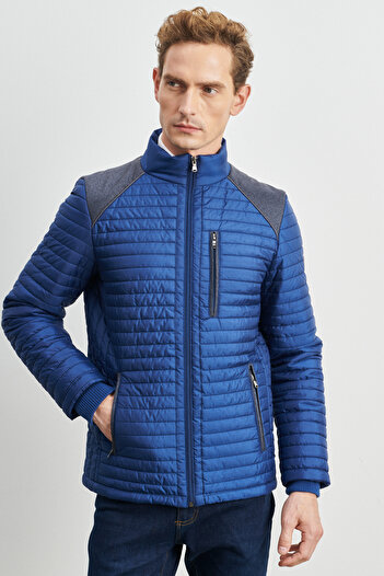 AC&Co / Altınyıldız Classics Erkek Indigo Standart Fit Normal Kesim Soğuk Hava Geçirmez Desenli Şişme Mont