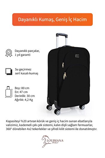 louisiana polo Büyük Boy 4 Teker Kumaş Valiz Siyah 1081