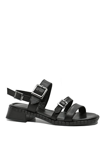 Anna Viotti Black Leather Women's Sandals with Straps and Buckles