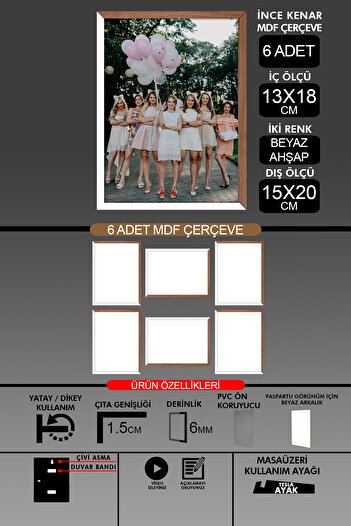 yhfoto 6 Pieces 13X18 Frame - Thin Slatted Frame - 2 Colors White Wood - 6mm Frame Photo Frame