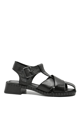 Anna Women's Sandals Viotti with Wide Straps, Black, Genuine Leather