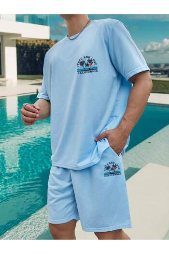 aynewmoda Men's palm Printed t-shirt and shorts set