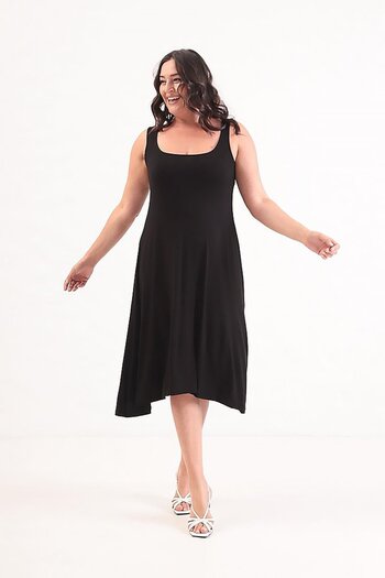 Truva XXL Plain Black Thick Strap Dress |   Large Size Lycra Viscose Comfort