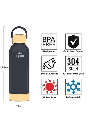 IGLOO Hydrate Pro Botte 500ml Thermos Flask Smoked