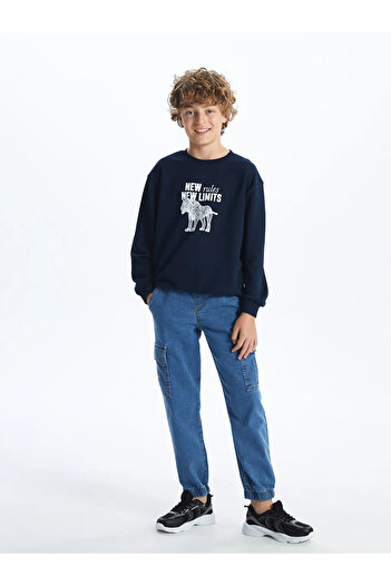 LC Waikiki Lcw Kids Indigo Elastic Waist Boy's Cargo Jean Trousers