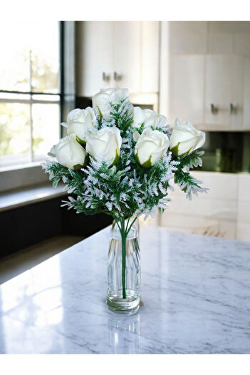MD Aspiz Flowers Artificial Luxury 7-Piece Wet Scented Rose Bouquet (Without Pot) Soap Rose Table Decoration Bridal Peony Vase Ivy