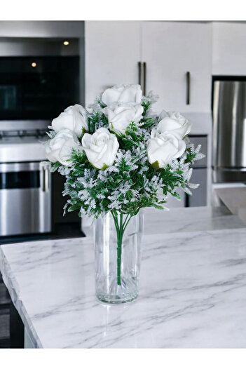 MD Aspiz Flowers Artificial Luxury 7-Piece Wet Scented Rose Bouquet (Without Pot) Soap Rose Table Decoration Bridal Peony Vase Ivy