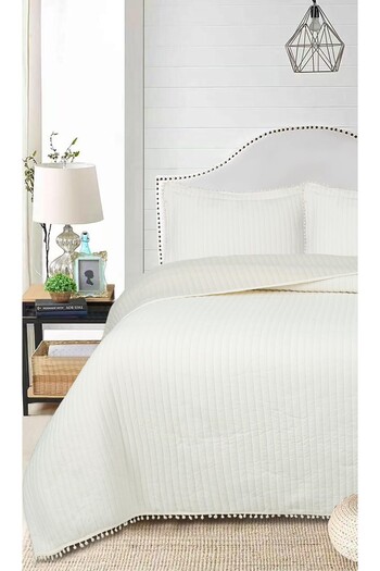 Bikaya Home Set Cuvertură Pat Dublă 3 Piese cu Pompon -260x240 cm