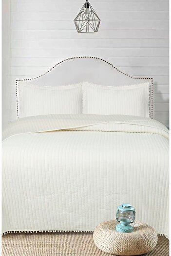 Bikaya Home Set Cuvertură Pat Dublă 3 Piese cu Pompon -260x240 cm