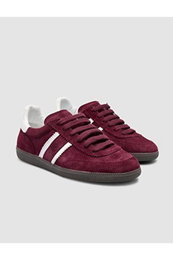 Cabani 100% Genuine Leather Burgundy Lace-Up Women's Sneakers