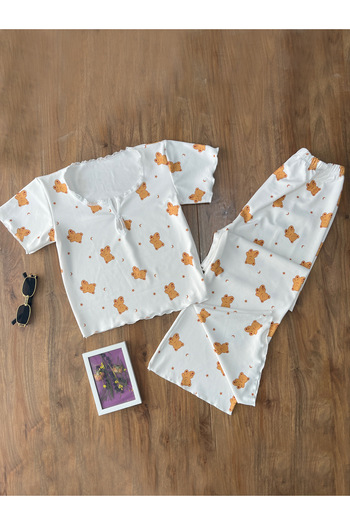 Eloria Fashion Short Sleeve Teddy Bear Patterned Summer Pajama Set