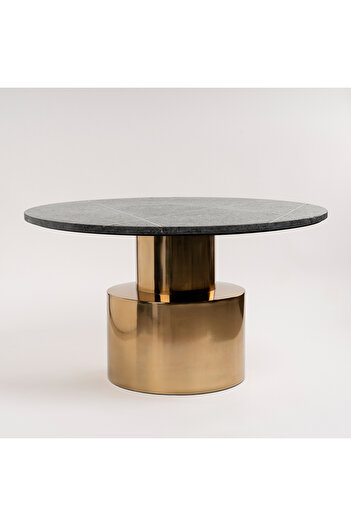 Generic Round Marble Coffee Table With Steel , Inlay Brass Strip Black - 77*77*43 cm