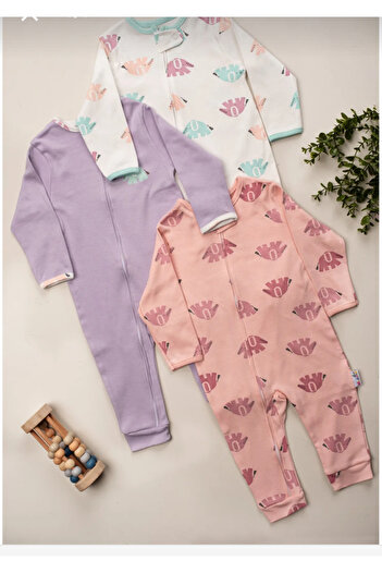 Baby Wings Kız Bebek Fil Desenli 3’lü Tulum Set %100 pamuk
