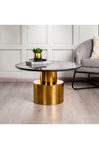 Generic Round Marble Coffee Table With Steel , Inlay Brass Strip Black - 77*77*43 cm