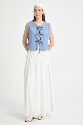 minaaise Ecru Waist Gipe Elastic Voile Lined Long Skirt 29269