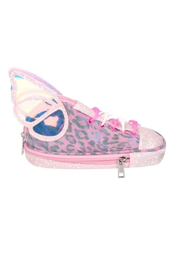 OEM Penar fancy, 2 compartimente, pantof sport roz cu aripi de fluture, glitter, animal print